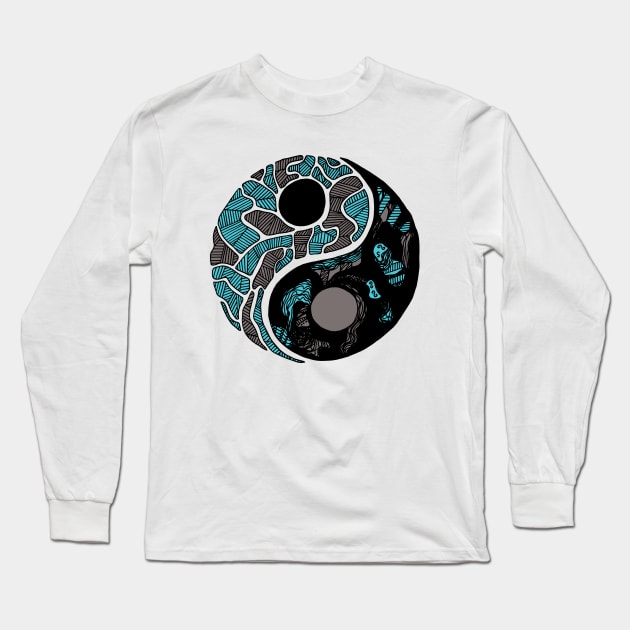 Blue Grey Abstract Yin Yang Long Sleeve T-Shirt by kenallouis